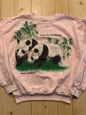 Vintage 80s Extinction Is Forever Panda Bears Busch Gardens 1987 Pink T-Shirt XL